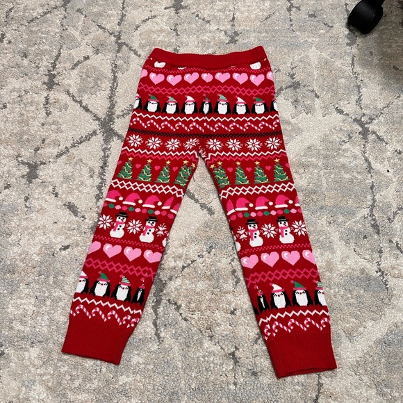 The Children's Place Other - Festive Red Knit Leggings with Snowman and Penguin Pattern
